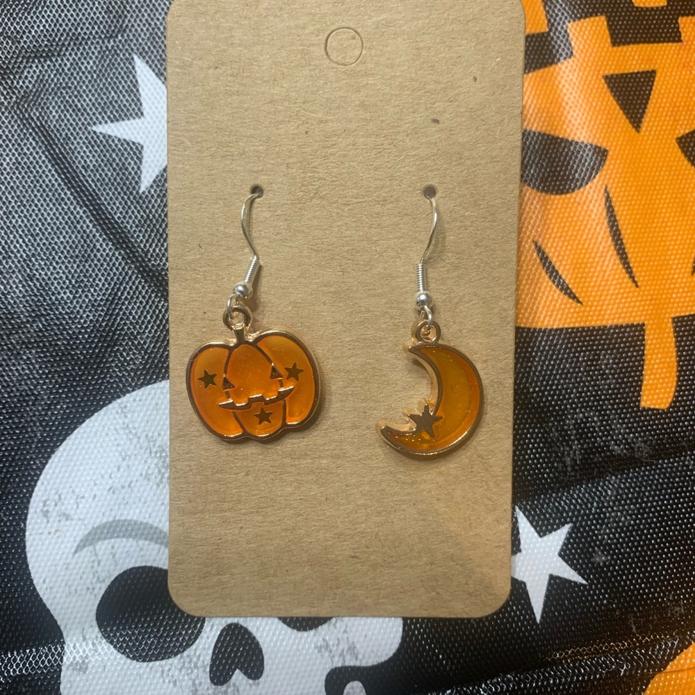 Orange pumpkin and moon earrings